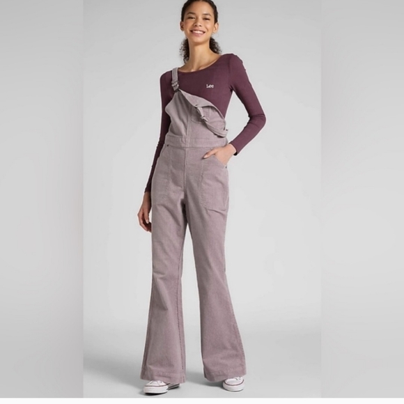 Free People X Lee Factory Flare Cord Overalls NWT Size S Purple Storm - Picture 2 of 5